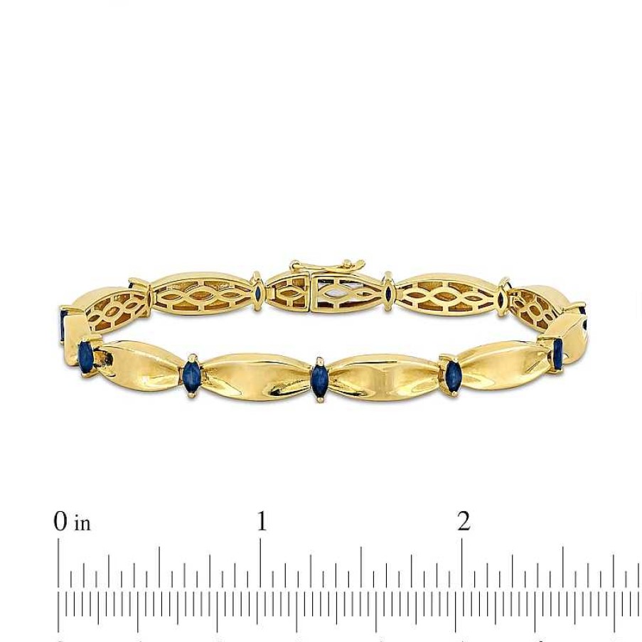 Bracelets Zales | Eternally Bonded Marquise-Cut Blue Sapphire Station Cinch Line Bracelet In 10K Gold - 7.25"