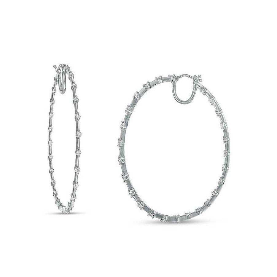 Earrings Zales | 1 Ct. T.W. Diamond Station Inside-Out Hoop Earrings In 10K White Gold