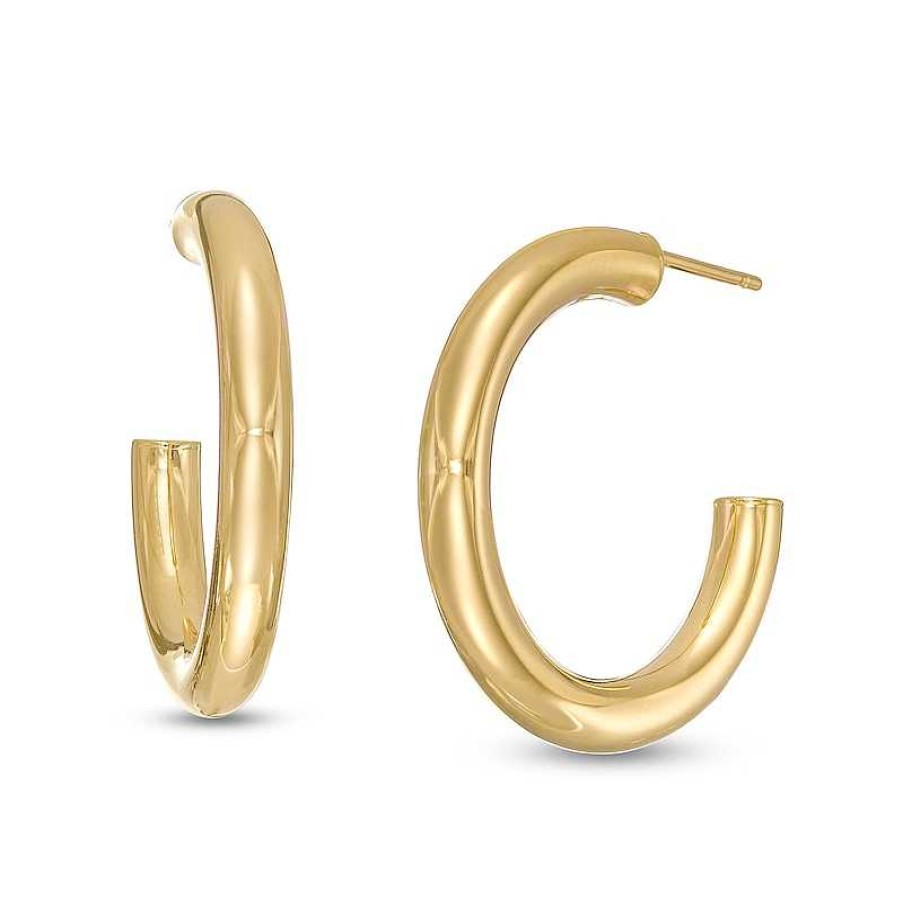 Earrings Zales | Made In Italy 20.0Mm Tube J-Hoop Earrings In 14K Gold