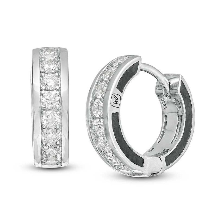 Earrings Zales | Vera Wang Men 5/8 Ct. T.W. Diamond Huggie Hoop Earrings In Sterling Silver And Black Rhodium