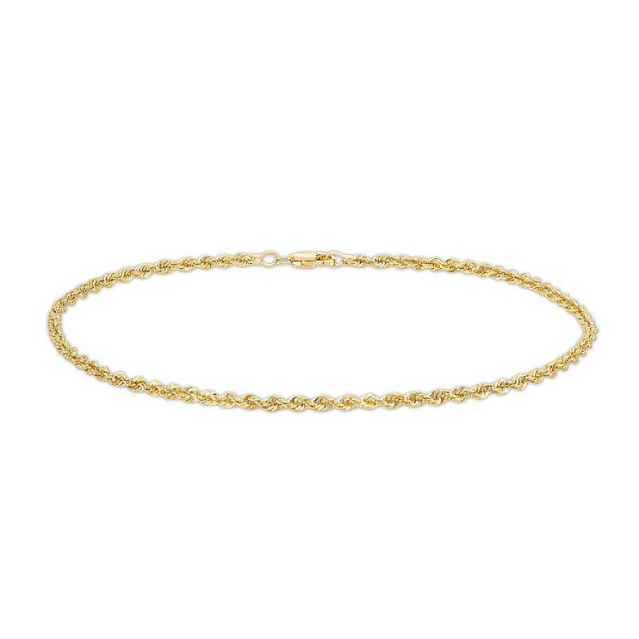 Bracelets Zales | 2.4Mm Diamond-Cut Hollow Glitter Rope Chain Anklet In 10K Gold - 10"