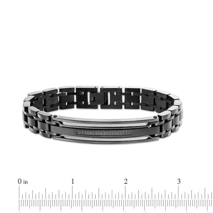 Bracelets Zales | Men'S 1/10 Ct. T.W. Black Enhanced Diamond Triple Row Id Bracelet In Stainless Steel With Black Ion-Plate - 8.5"