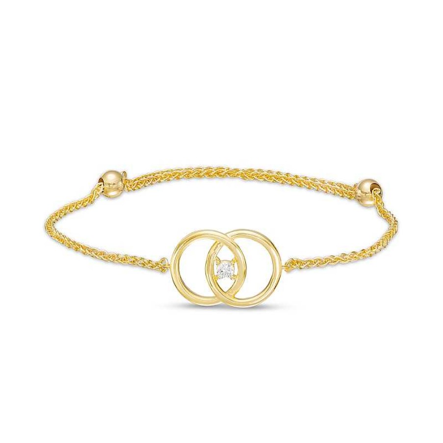 Bracelets Zales | You Me Us 1/10 Ct. Diamond Solitaire Intertwined Double Circle Bolo Bracelet In 10K Gold – 9"