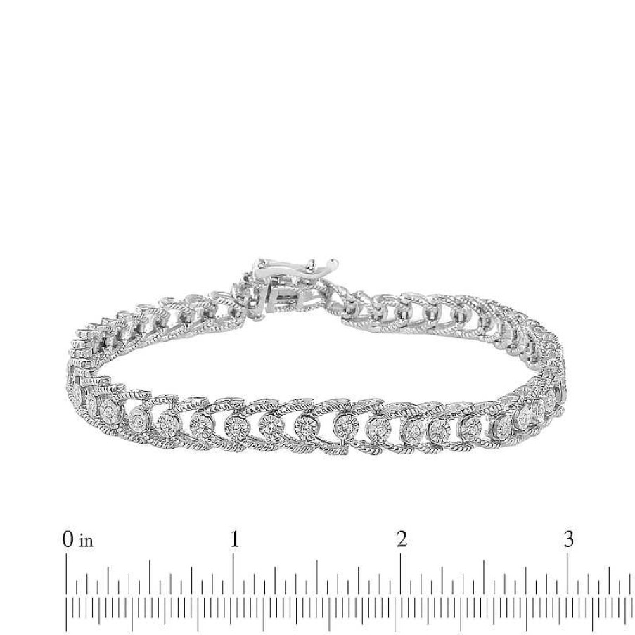 Bracelets Zales | 1/2 Ct. T.W. Diamond Vintage-Style Split Row Line Bracelet In Sterling Silver - 7.25"