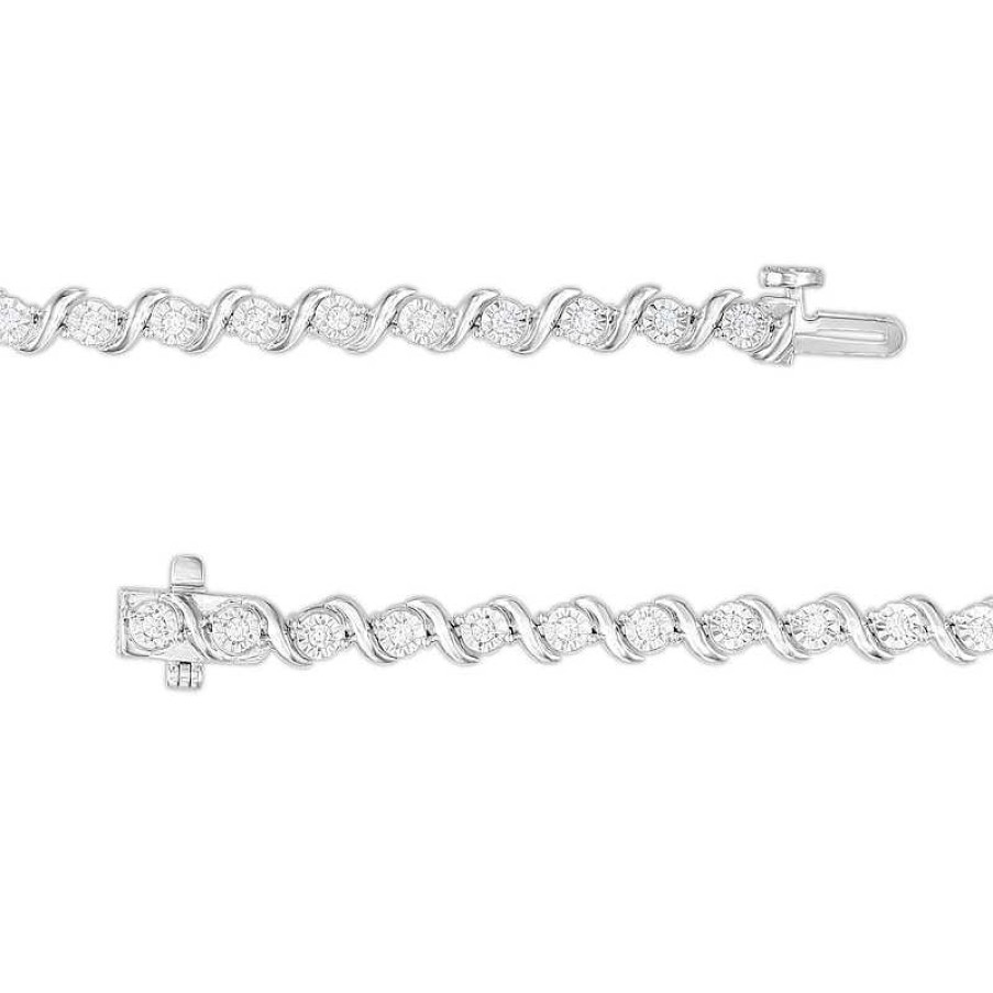 Earrings Zales | Essentials 1-5/8 Ct. T.W. Diamond Cascading Tennis-Style Necklace, Bracelet And Drop Earrings Set In Sterling Silver