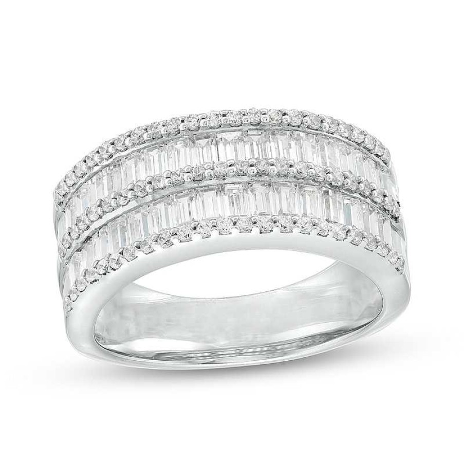 Rings Zales | 7/8 Ct. T.W. Baguette And Round Diamond Multi-Row Anniversary Band In 14K White Gold