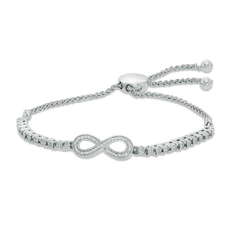 Bracelets Zales | 1/6 Ct. T.W. Diamond Infinity Loop Adjustable Bolo Bracelet In Sterling Silver - 9.5"