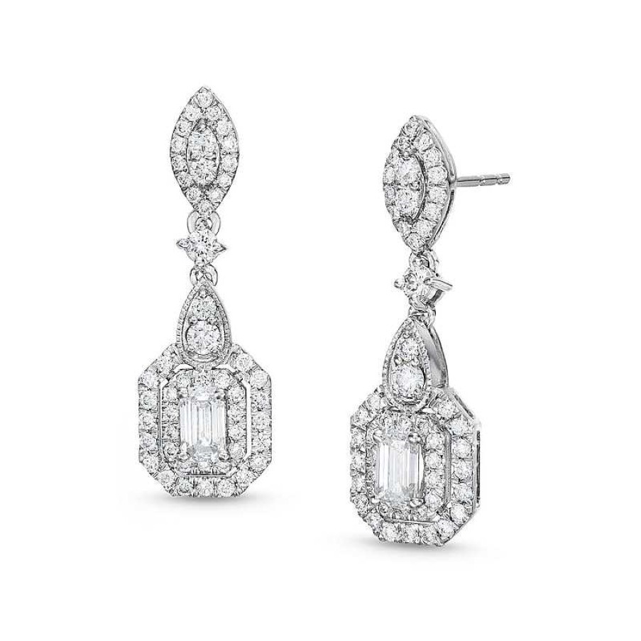 Earrings Zales | Zales X Rocksbox 1-1/2 Ct. T.W. Emerald-Cut Lab-Created Diamond Drop Earrings In 10K White Gold