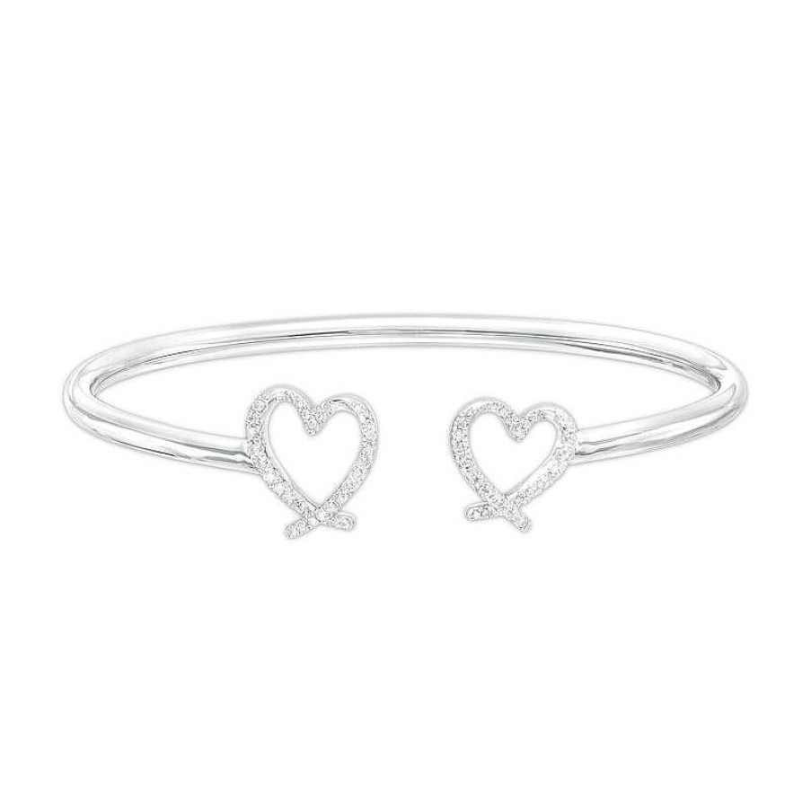 Bracelets Zales | The Kindred Heart From Vera Wang Love Collection 1/4 Ct. T.W. Diamond Double Ribbon Heart Bangle In Sterling Silver