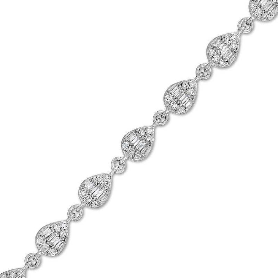 Bracelets Zales | 1/2 Ct. T.W. Pear-Shaped Multi-Diamond Link Bracelet In Sterling Silver - 7.5"