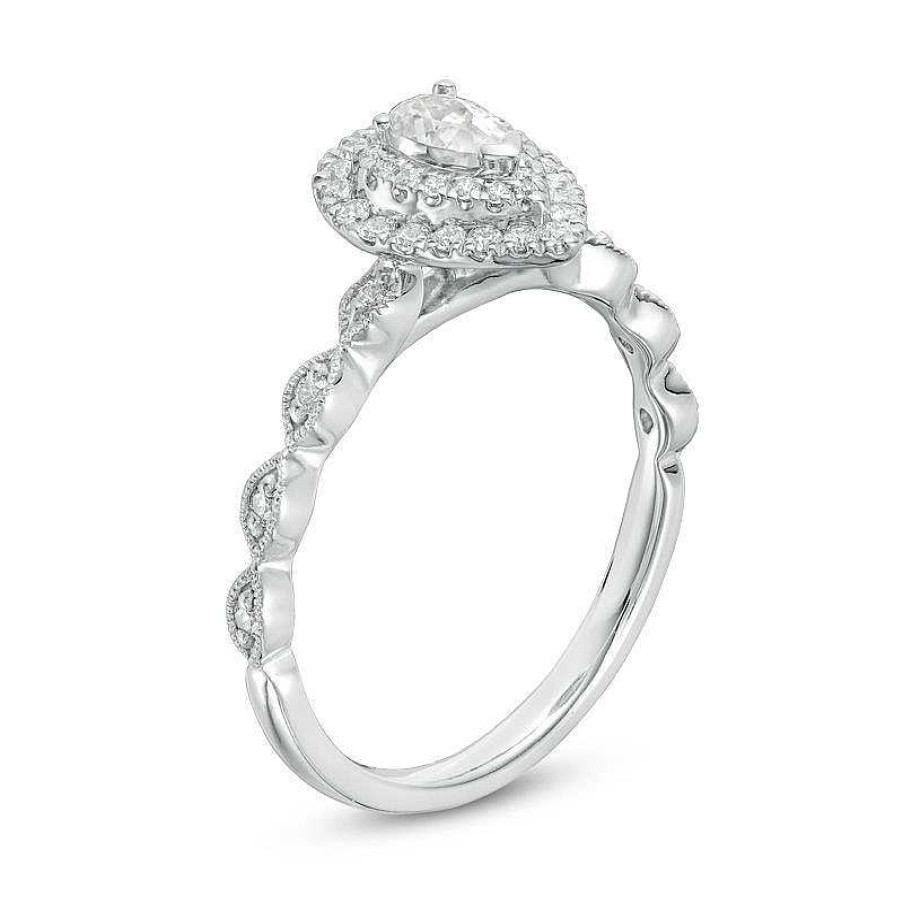 Rings Zales | 1/2 Ct. T.W. Pear-Shaped Diamond Double Frame Vintage-Style Engagement Ring In 14K White Gold