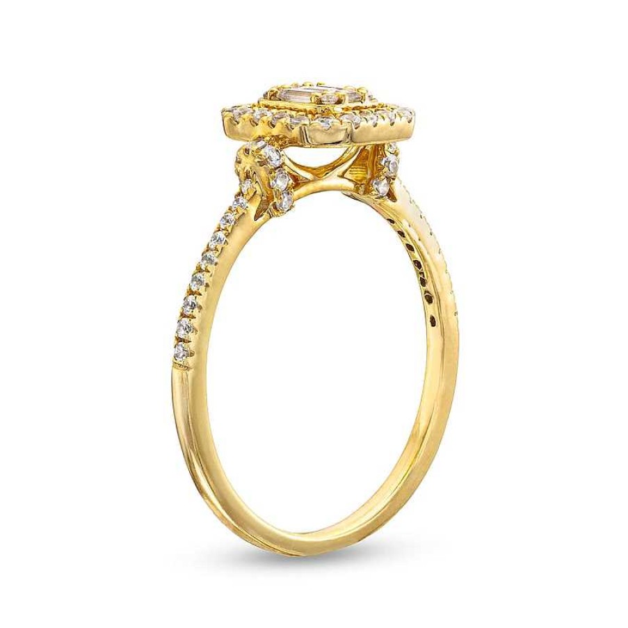 Rings Zales | 1/4 Ct. T.W. Multi-Diamond Open Cushion Frame Ring In 10K Gold