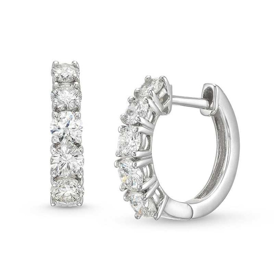 Earrings Zales | 1 Ct. T.W. Certified Diamond Huggie Hoop Earrings In 14K White Gold (H/I1)