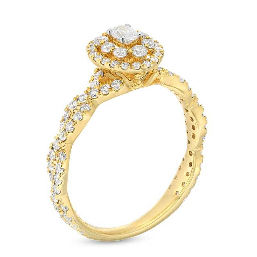 Rings Zales | 3/4 Ct. T.W. Oval Diamond Double Frame Twist Shank Engagement Ring In 14K Gold