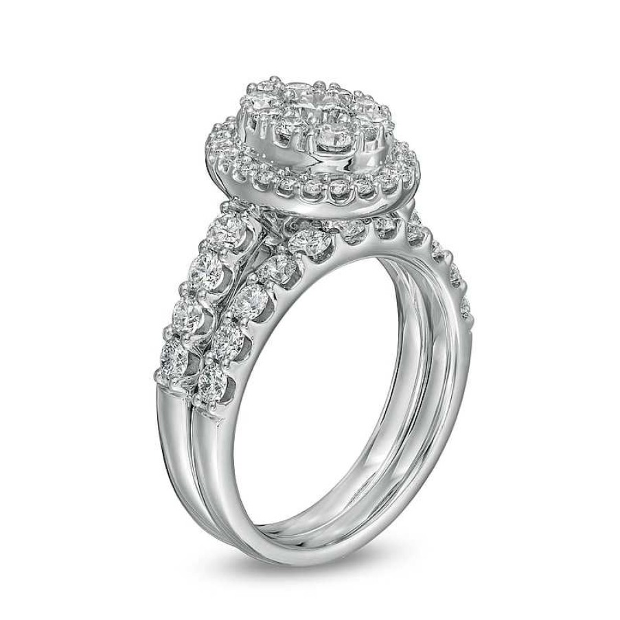 Rings Zales | 2 Ct. T.W. Composite Oval Diamond Frame Bridal Set In 14K White Gold