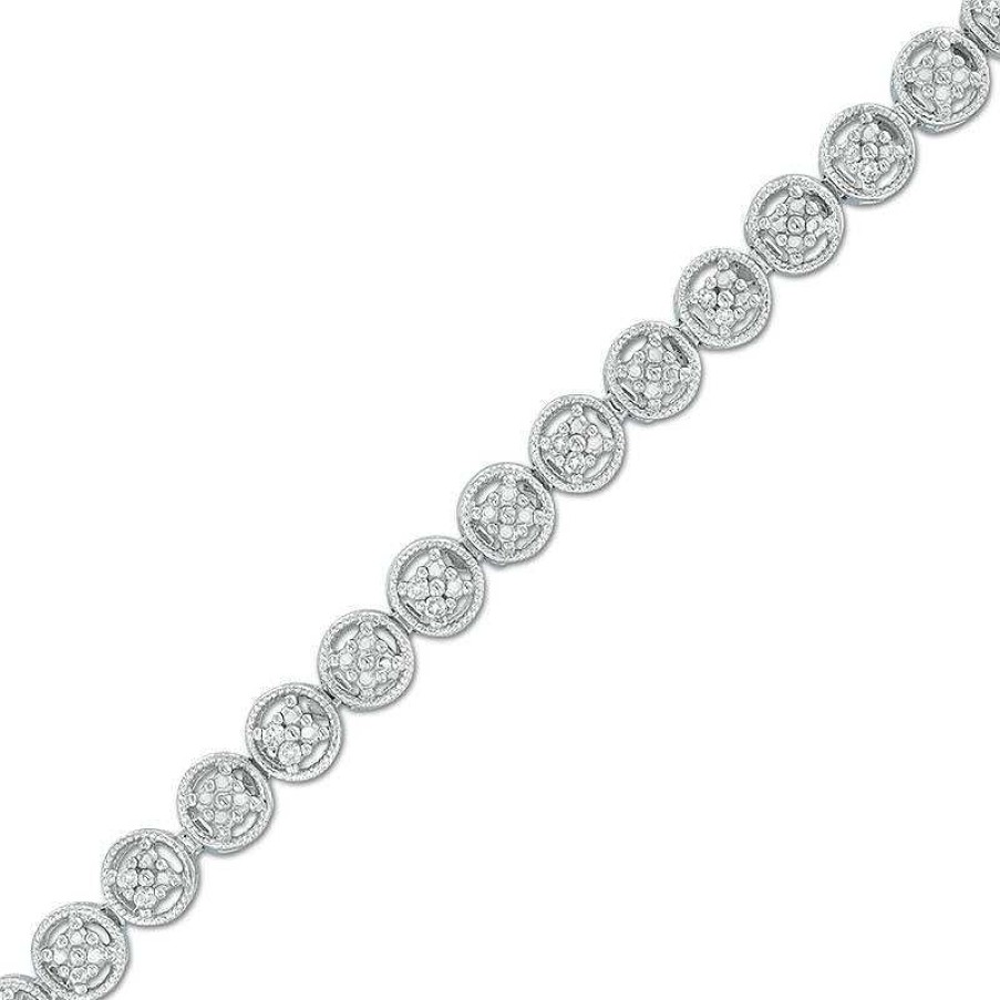 Bracelets Zales | 1/10 Ct. T.W. Diamond Tennis Bracelet In Sterling Silver - 7.25"