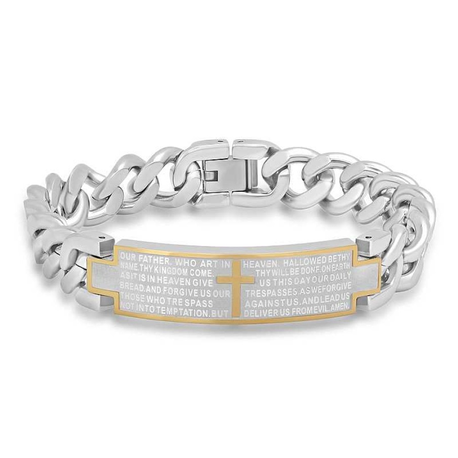 Bracelets Zales | Men'S Lord'S Prayer Id Bracelet In Stainless Steel And Yellow Ip - 8.5"