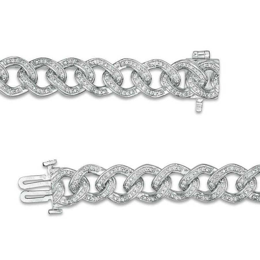 Bracelets Zales | 1 Ct. T.W. Diamond Curb Chain Bracelet In Sterling Silver - 7.5"