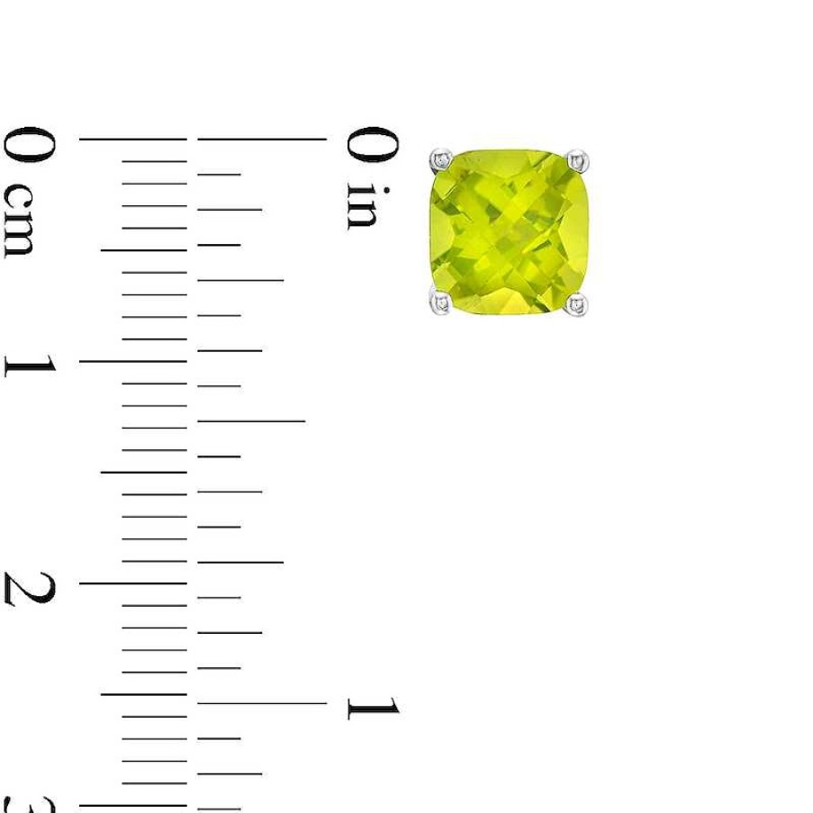 Earrings Zales | 7.0Mm Faceted Cushion-Cut Peridot Stud Earrings In Sterling Silver