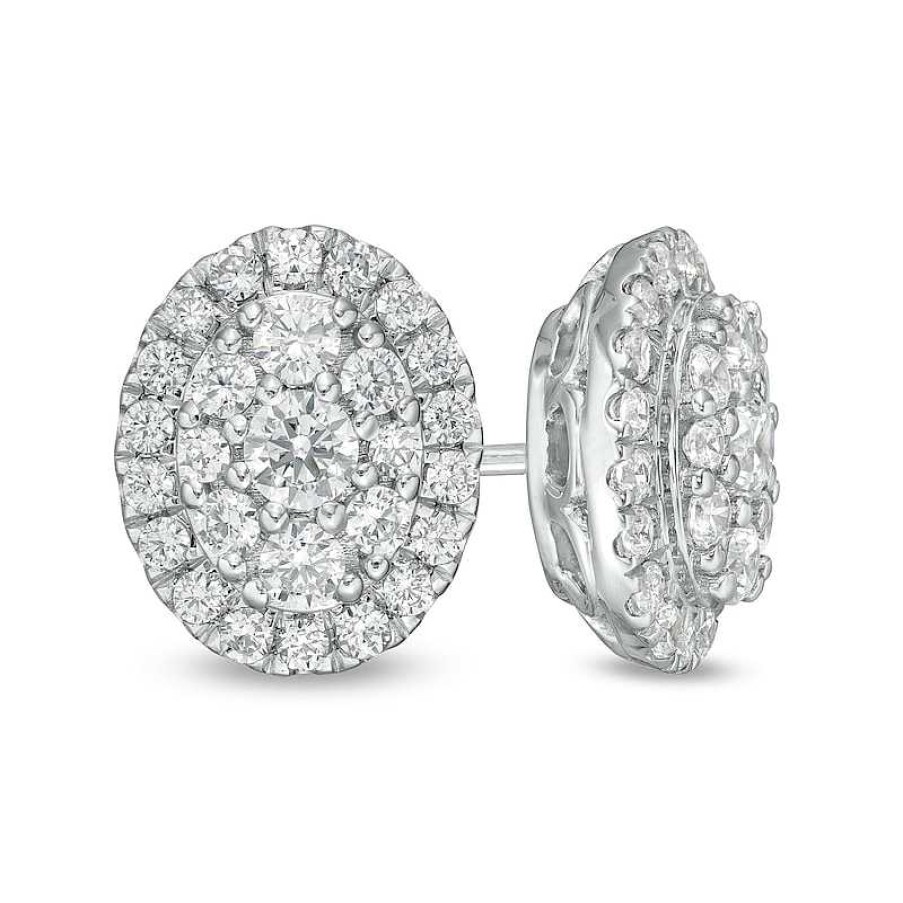 Earrings Zales | 1 Ct. T.W. Certified Lab-Created Diamond Oval Frame Stud Earrings In 14K White Gold (F/Si2)