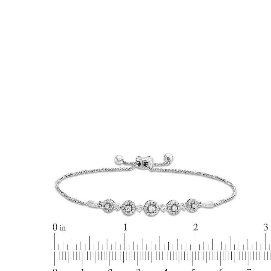 Bracelets Zales | 1/2 Ct. T.W. Diamond Frame Five Stone Station Bolo Bracelet In 10K White Gold - 9.5"