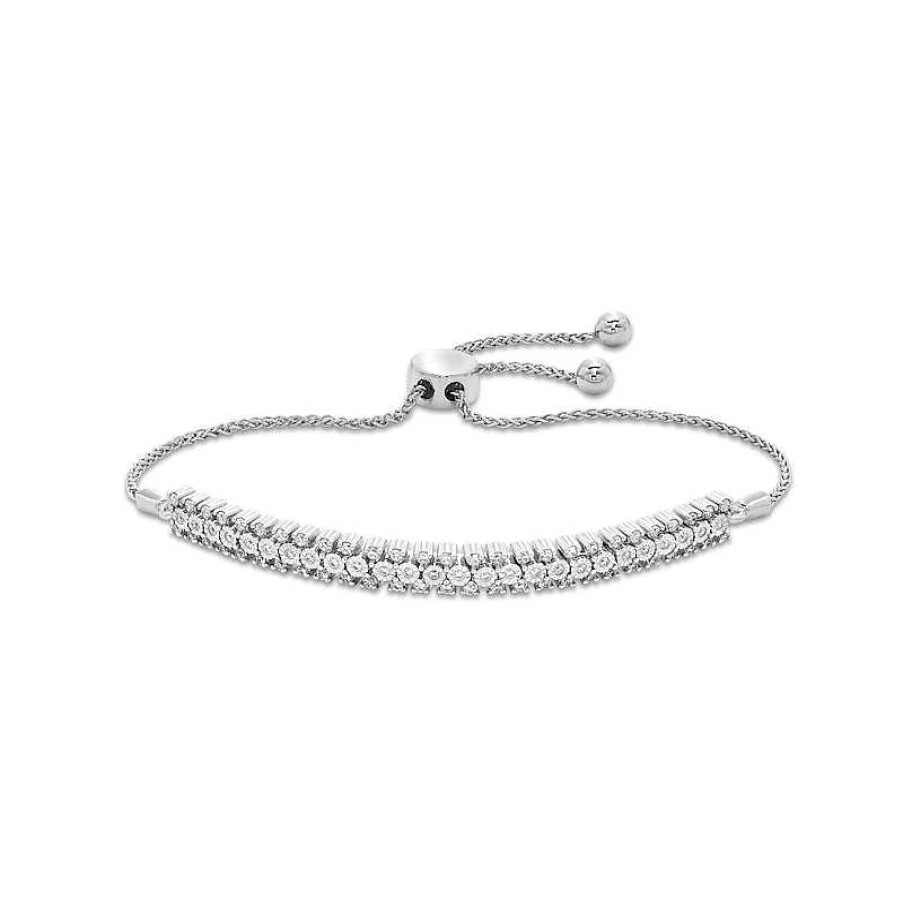 Bracelets Zales | 1/2 Ct. T.W. Diamond Miracle Multi-Row Bolo Bracelet In Sterling Silver - 9.5"