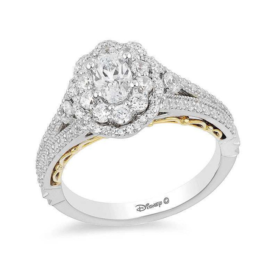 Rings Zales | Enchanted Disney Belle 1-1/4 Ct. T.W. Oval Diamond Double Frame Engagement Ring In 14K Two-Tone Gold