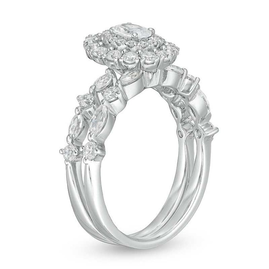 Rings Zales | 1-1/2 Ct. T.W. Certified Oval Diamond Double Frame Bridal Set In 14K White Gold (I/Si2)