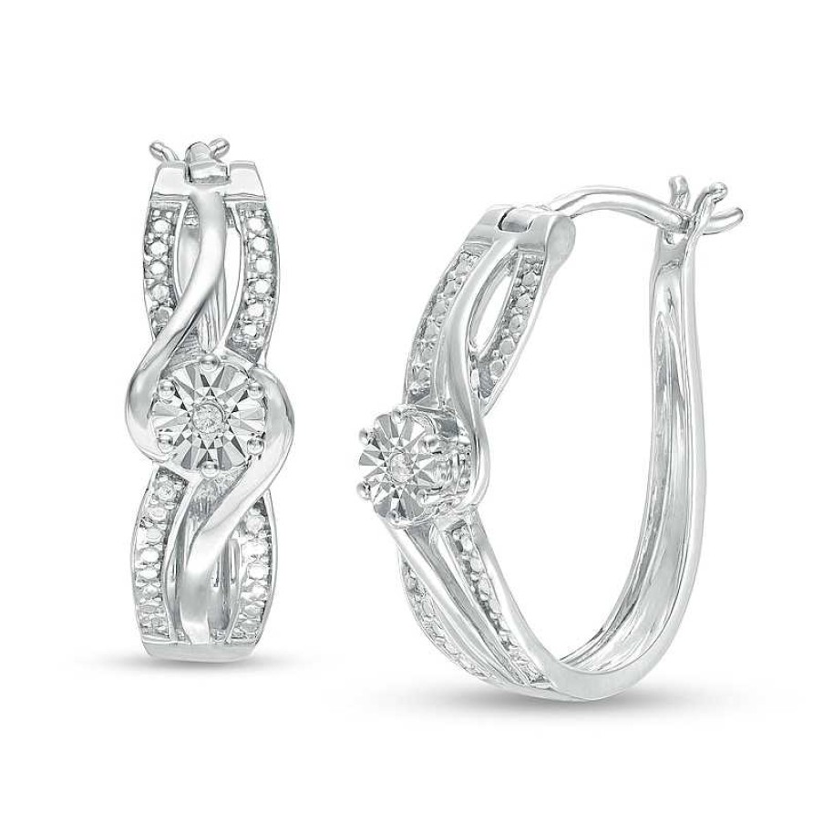 Earrings Zales | Diamond Accent Bypass Split Row Hoop Earrings In Sterling Silver