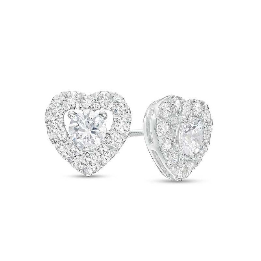 Earrings Zales | 3/4 Ct. T.W. Certified Lab-Created Diamond Frame Heart Stud Earrings In 14K White Gold (F/Si2)