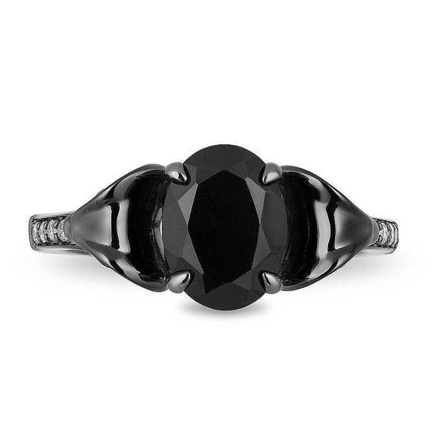 Rings Zales | Enchanted Disney Villains Jafar Oval Onyx And 1/15 Ct. T.W. Diamond Snake Ring In Sterling Silver With Black Rhodium