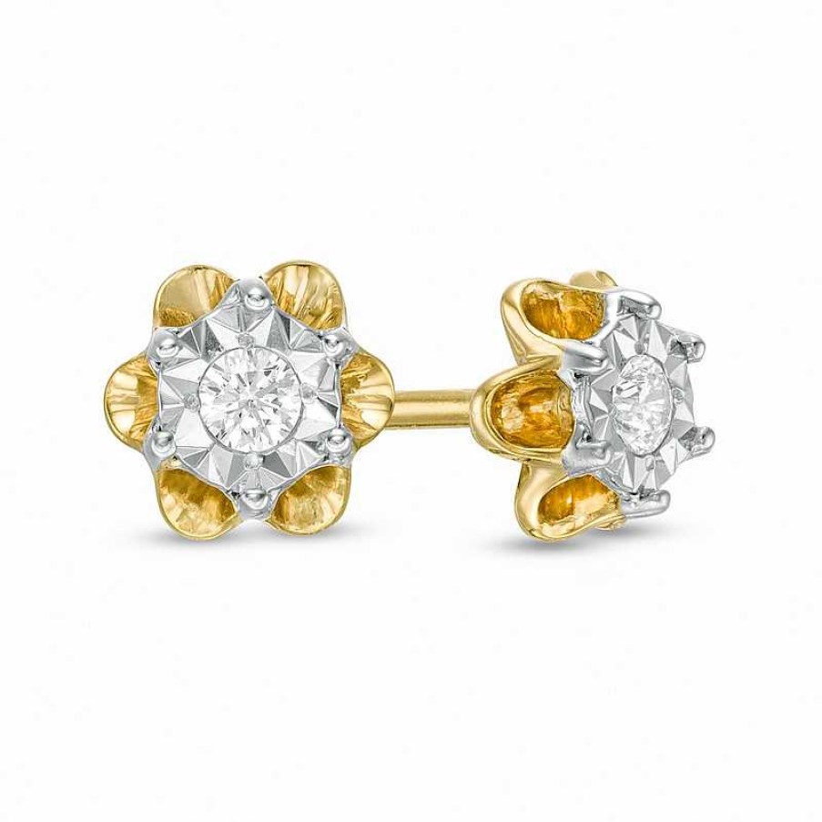 Earrings Zales | 1/15 Ct. T.W. Diamond Solitaire Flower Stud Earrings In Sterling Silver With 14K Gold Plate