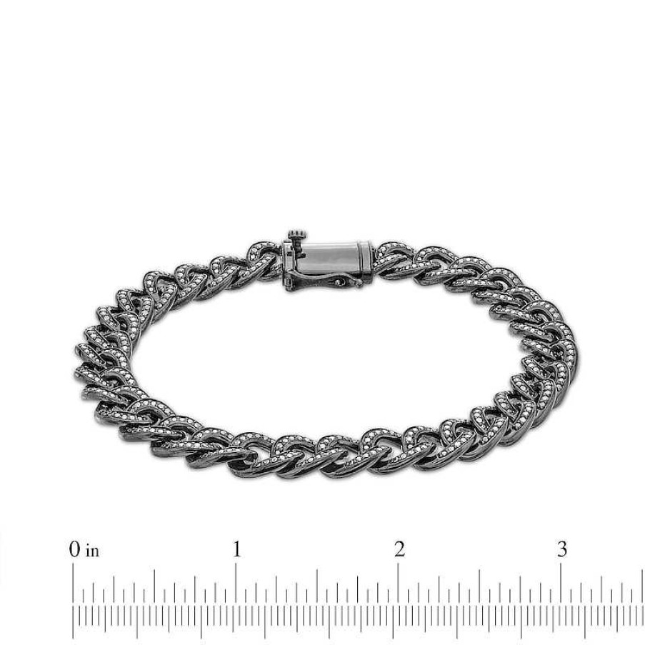 Bracelets Zales | Vera Wang Men 1-3/4 Ct. T.W. Black Diamond Curb Chain Bracelet In Sterling Silver With Black Ruthenium - 8.5"