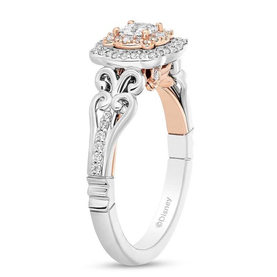 Rings Zales | Enchanted Disney Belle 5/8 Ct. T.W. Princess-Cut Diamond Ornate Engagement Ring In 14K Two-Tone Gold