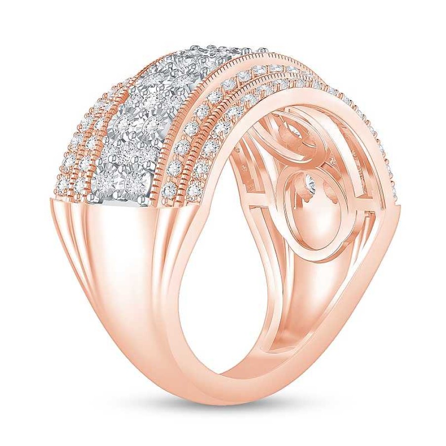 Rings Zales | 1 Ct. T.W. Diamond Edge Raised Multi-Row Vintage-Style Band In 10K Rose Gold