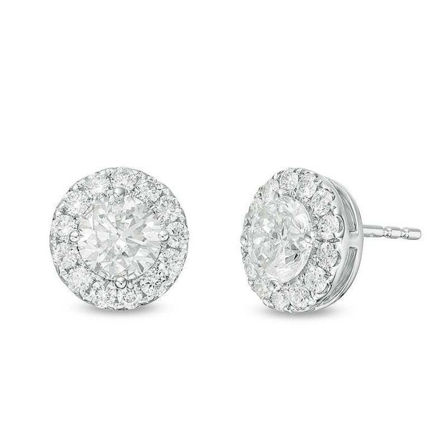 Earrings Zales | Previously Owned - 2 Ct. T.W. Diamond Frame Stud Earrings In 14K White Gold (I/Si2)