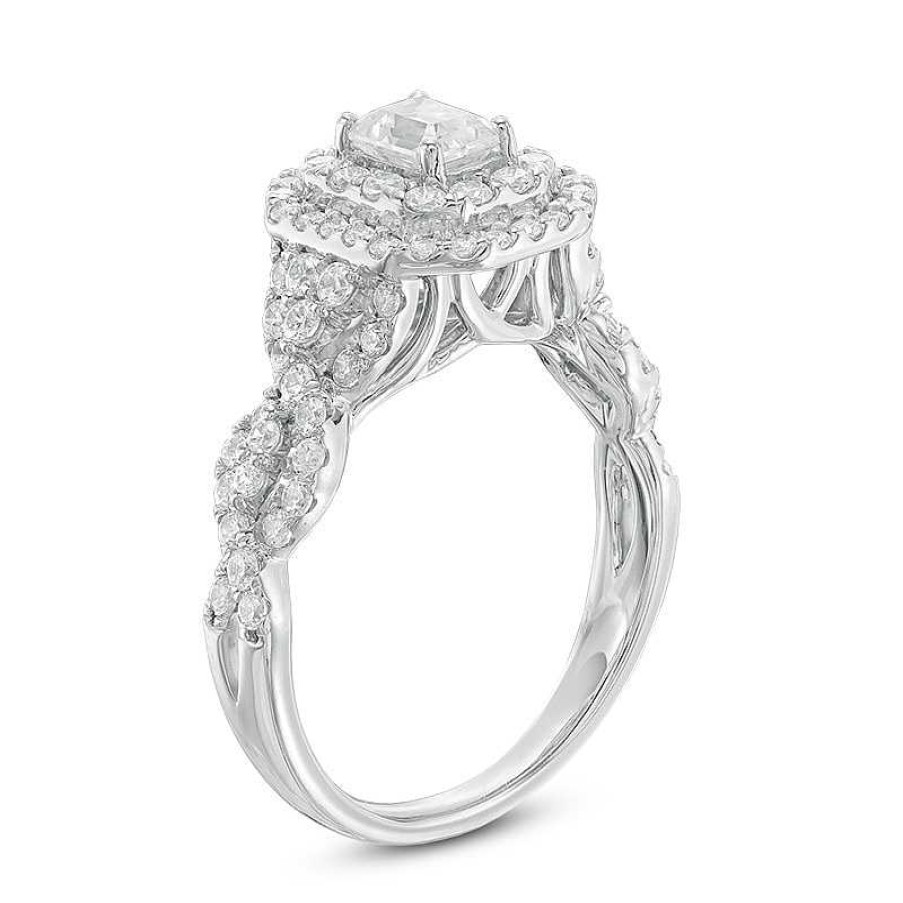 Rings Zales | Celebration Ideal 1-1/2 Ct. T.W. Emerald-Cut Diamond Frame Engagement Ring In 14K White Gold (I/I1)