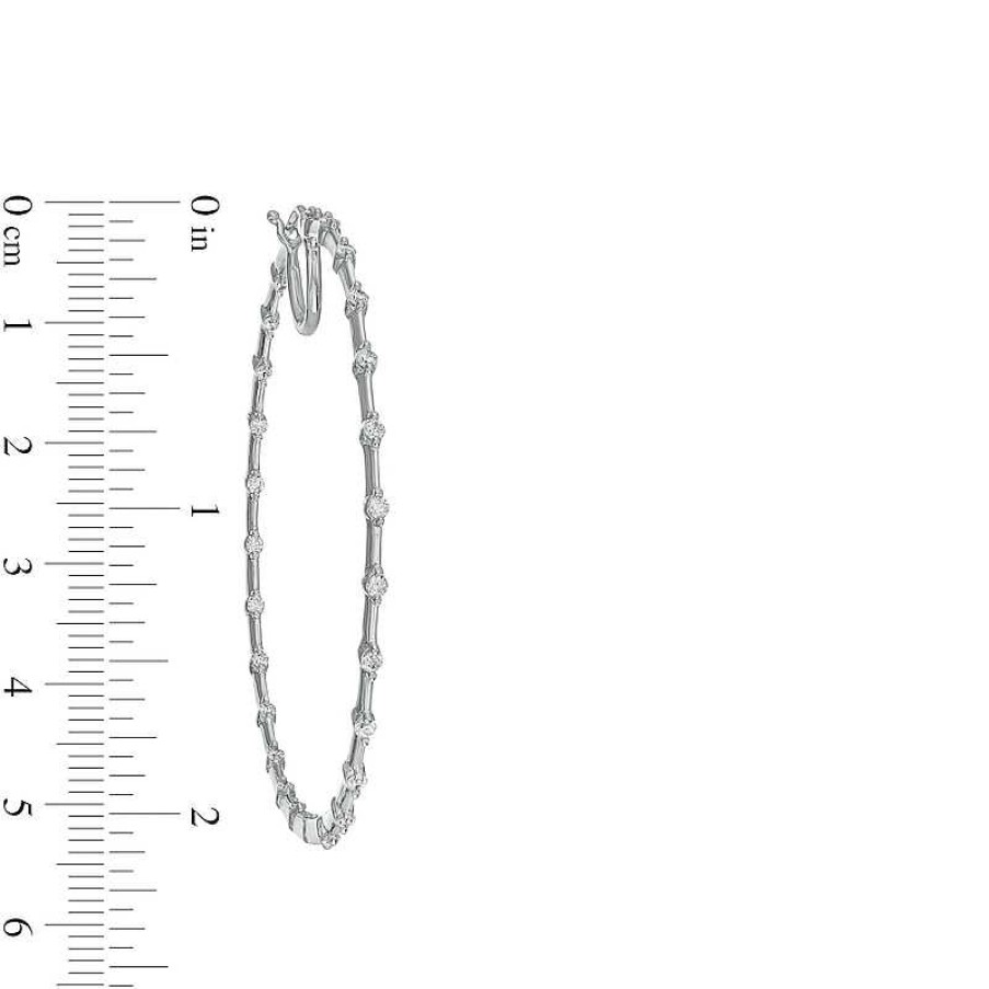 Earrings Zales | 1 Ct. T.W. Diamond Station Inside-Out Hoop Earrings In 10K White Gold