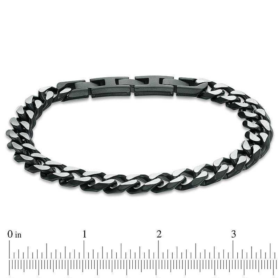 Bracelets Zales | Men'S 11.0Mm Curb Chain Bracelet In Stainless Steel And Black Ip - 9.0"