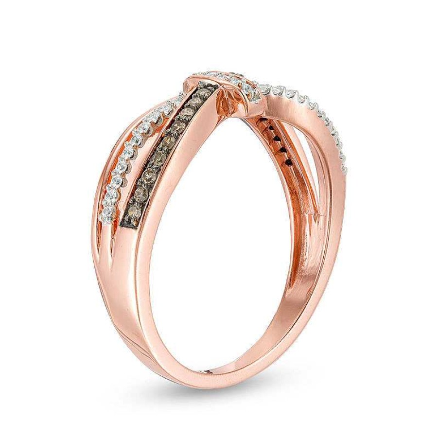 Rings Zales | 1/5 Ct. T.W. Champagne And White Diamond Knot Wave Ring In 10K Rose Gold