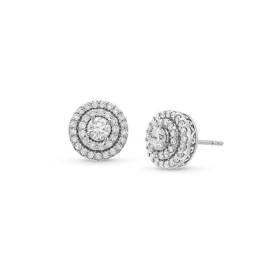 Earrings Zales | Zales X Rocksbox 1 Ct. T.W. Lab-Created Diamond Double Halo Stud Earrings In 10K White Gold