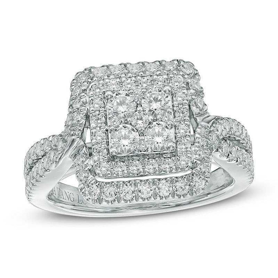 Rings Zales | Vera Wang Love Collection 1 Ct. T.W. Quad Diamond Double Frame Engagement Ring In 14K White Gold