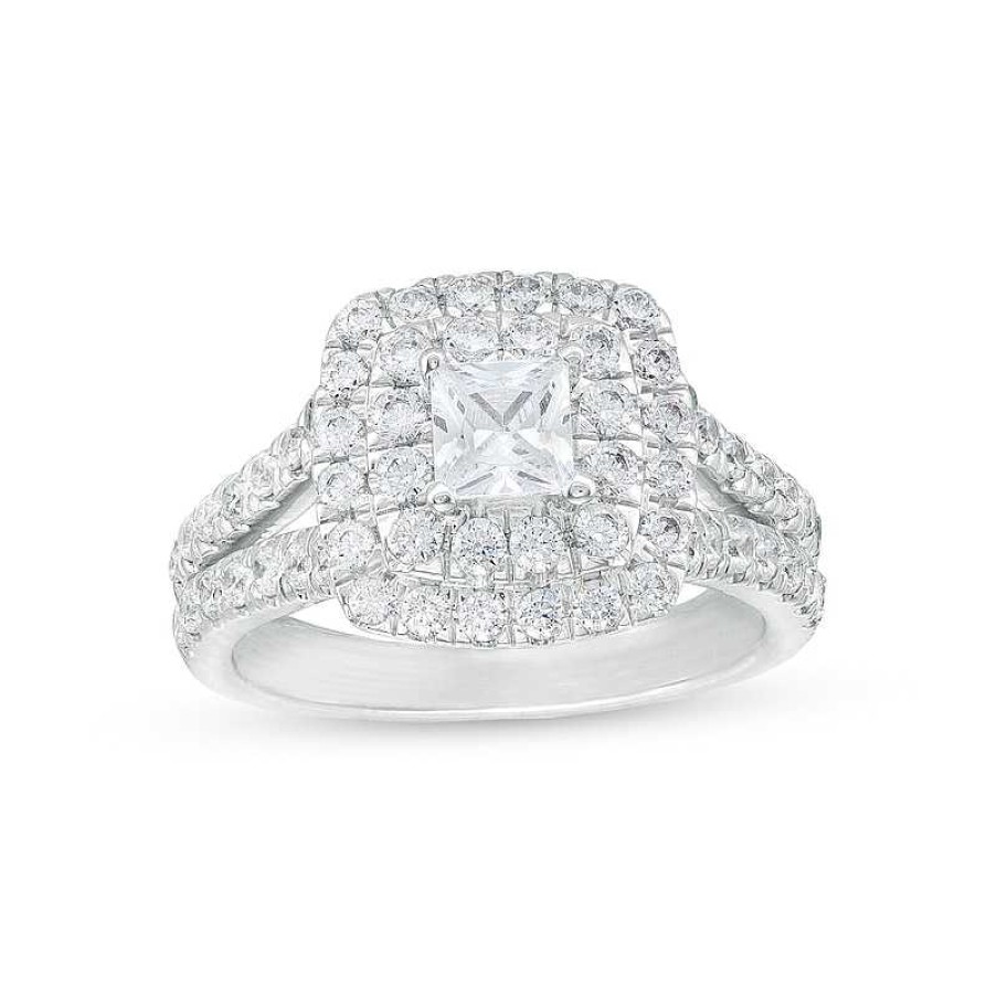 Rings Zales | 2 Ct. T.W. Certified Princess-Cut Lab-Created Diamond Double Frame Engagement Ring In 14K White Gold (F/Vs2)