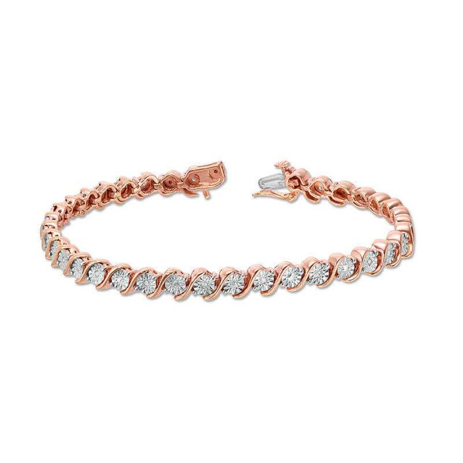 Bracelets Zales | 1/10 Ct. T.W. Diamond "S" Tennis Bracelet In Sterling Silver With 14K Rose Gold Plate - 7.25"