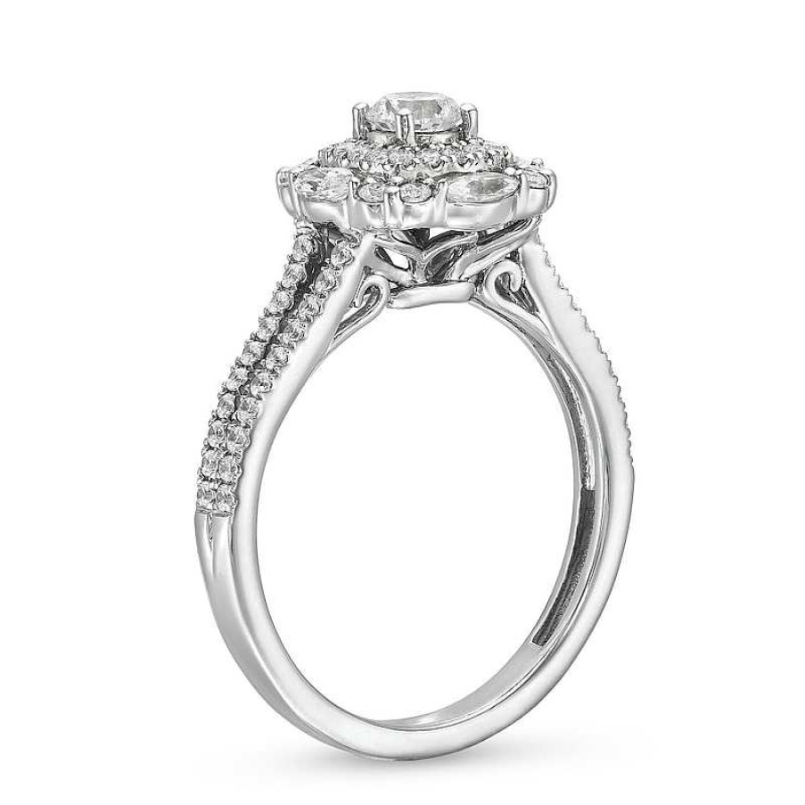 Rings Zales | 1 Ct. T.W. Diamond Ornate Frame Split Shank Engagement Ring In 14K White Gold (I/I1)