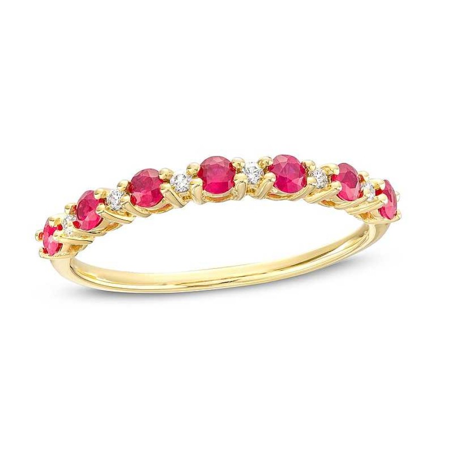 Rings Zales | Ruby And 1/20 Ct. T.W. Diamond Alternating Band In 10K Gold