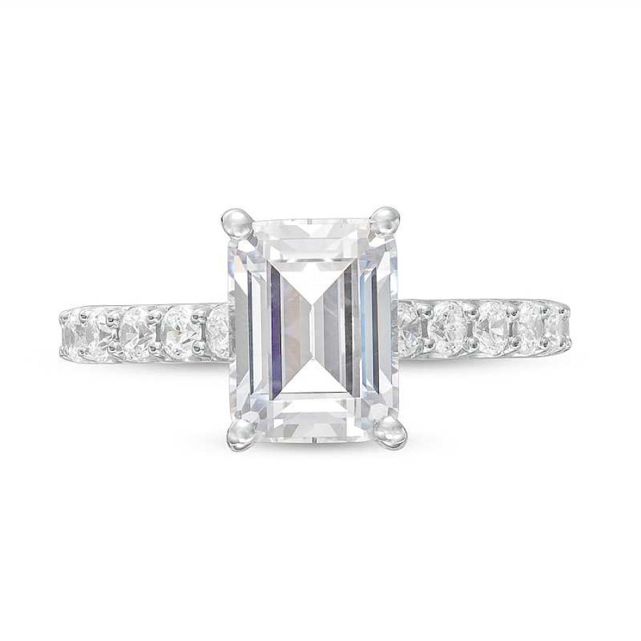 Rings Zales | 2-1/2 Ct. T.W. Certified Emerald-Cut Lab-Created Diamond Engagement Ring In 14K White Gold (F/Vs2)