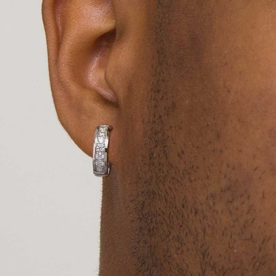 Earrings Zales | Vera Wang Men 5/8 Ct. T.W. Diamond Huggie Hoop Earrings In Sterling Silver And Black Rhodium