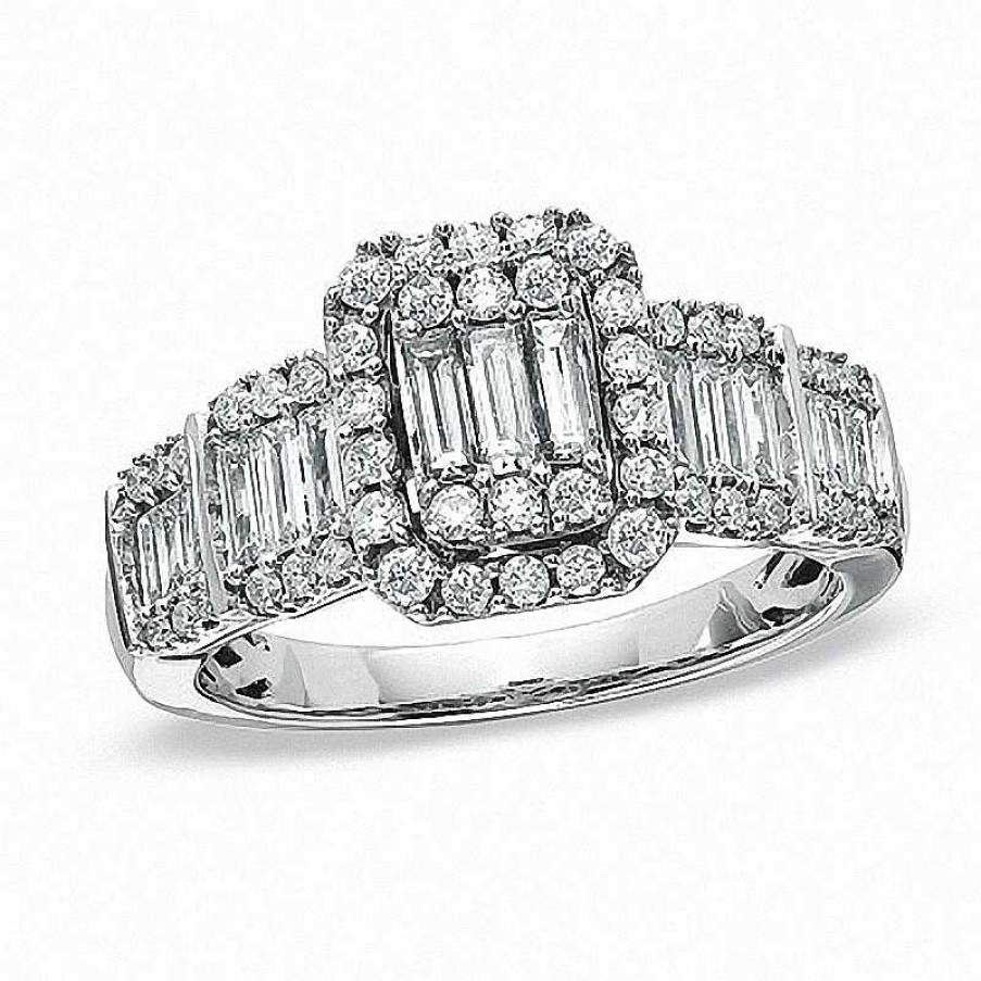 Rings Zales | 1 Ct. T.W. Multi-Baguette Diamond Frame Ring In 14K White Gold