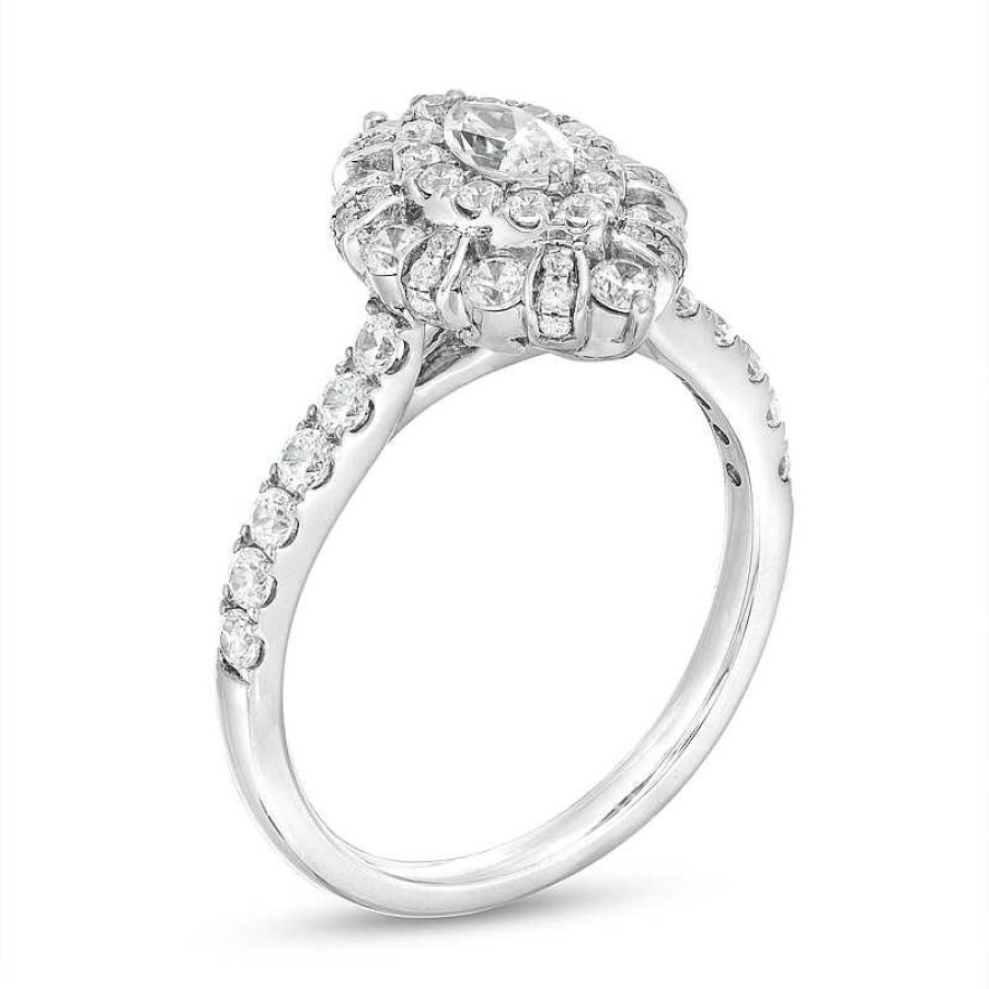 Rings Zales | 1 Ct. T.W. Certified Marquise Diamond Double Frame Engagement Ring In 14K White Gold (I/I1)